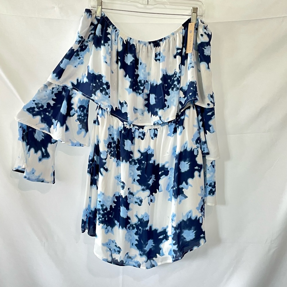 Rokoko by Dazz blue white women’s tunic blouse